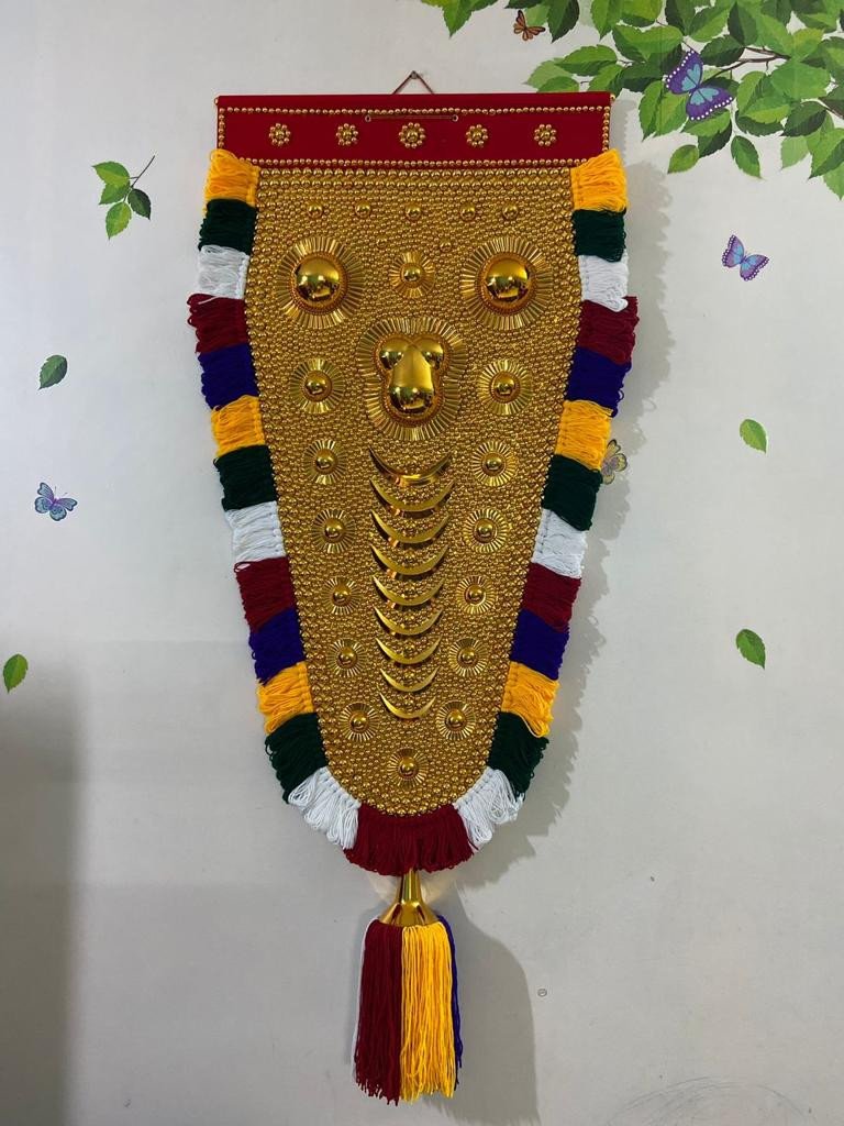 Riya's Kerala Beautiful Traditional Gold Plated Wall Hanging Nettipattam (നെറ്റിപ്പട്ടം) | High Quality Elephant Caparison (2, 2.5 Feet)