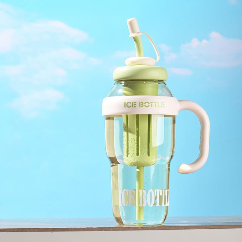 SmartGadgets Ice Cream Bottle-1300ML Ice cream Water Bottle with Straw and Handle | Ice Cream Water Bottle Transparent Leak-Proof Sports Shaker Bottle | Glass Tumbler for Travel