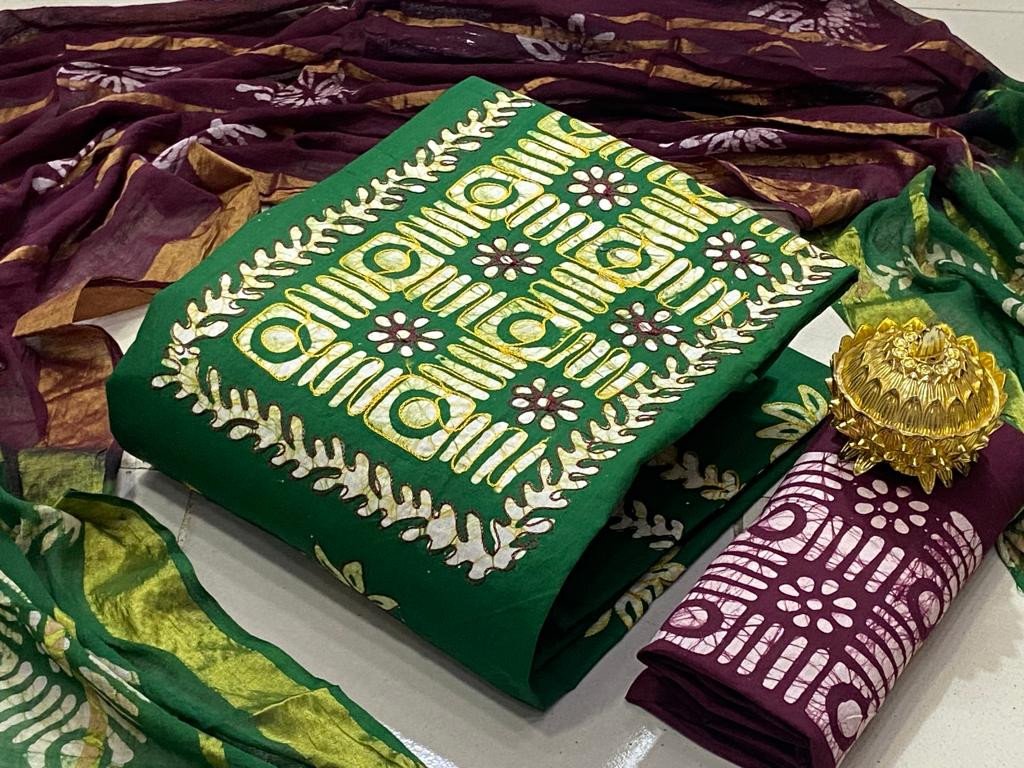 Avanika Collection's Soft & Smooth Pure Cotton Doriya Discharge Batik Print Churidar Material - Multicolour