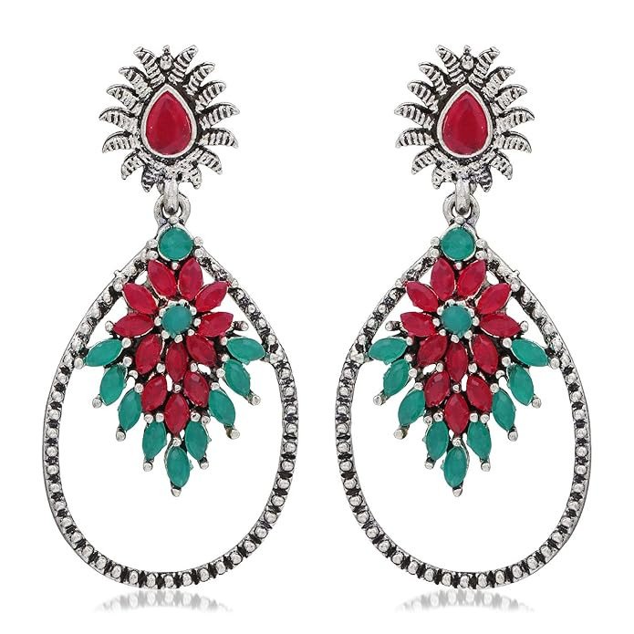 Glimmery Oxidised Floral Dangle Earring For Women (SKR56812)