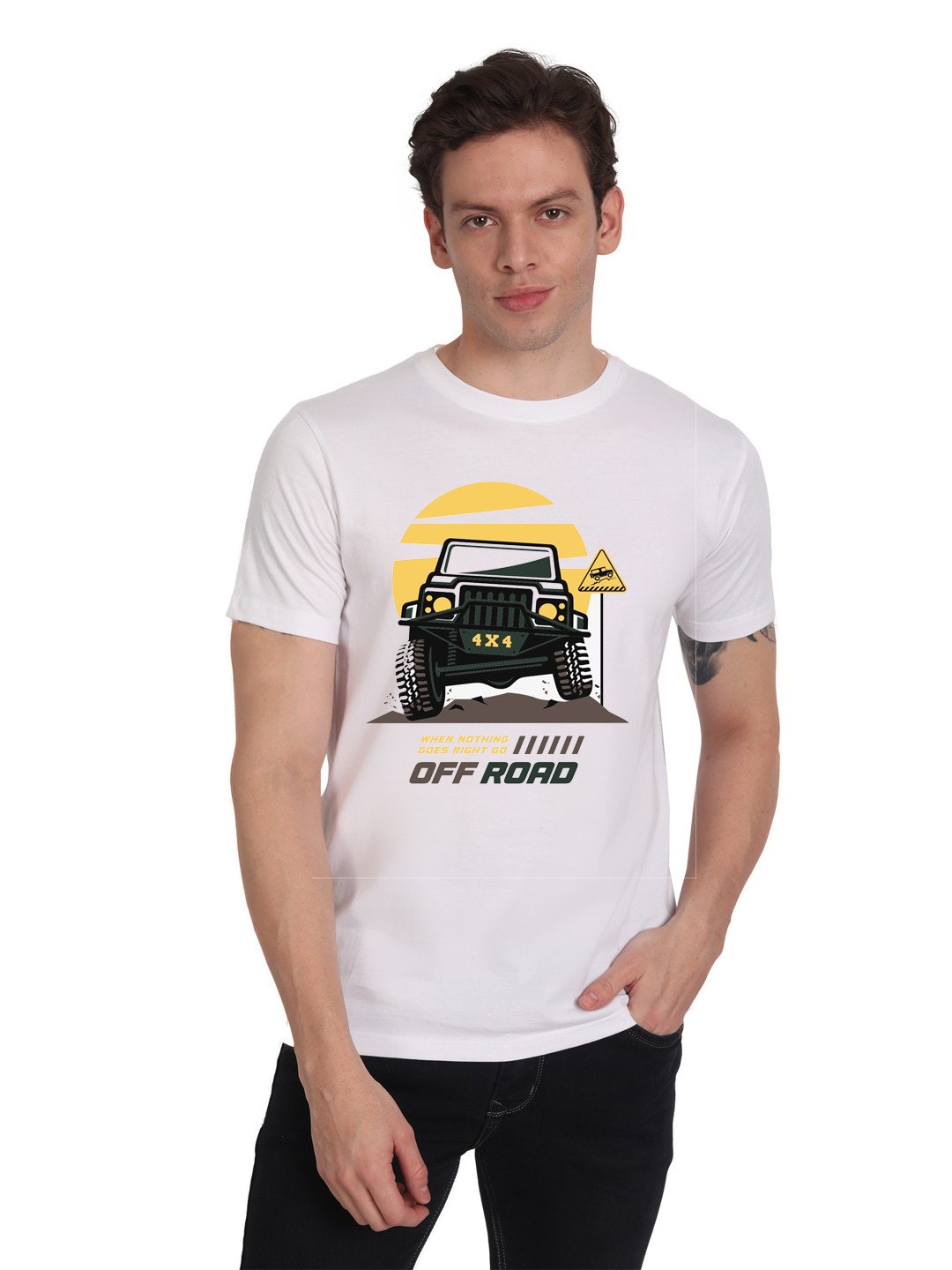 Beorign Regular Fit Solid Casual Cotton Blend Half Sleeves Printed T-Shirt For Men - White Colour ( M , L , XL )