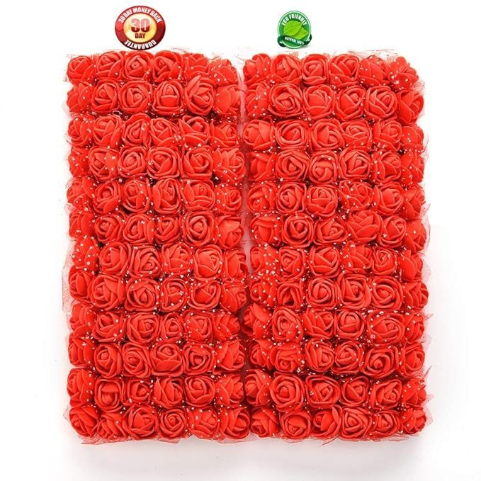 Khaira's Mini Small Artificial Floral Fake Foam Rose for Crafts, Festival, Home Decoration, Pooja Room Decorations 144 pcs (Red)