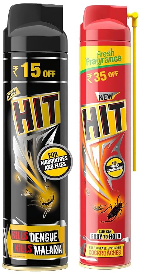 HIT Spray Crawling Insect Killer (400ml, Red & 200ml, Black) - Combo Pack | Kills Dengue & Malaria | | Instant Kill | Deep-Reach Nozzle | Fresh Fragrance