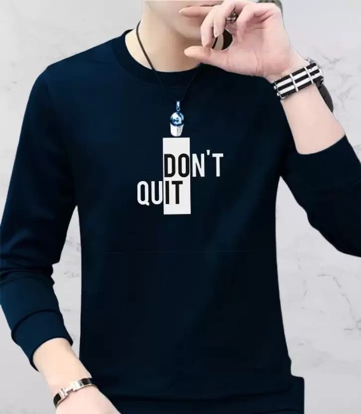 L G Garments Trendy Stylish Slim Fit Long Sleeve Round Neck Cotton Blend Printed T-Shirt For Men - Black & Navy | Men's T-Shirt (S , M , L , XL , XXL)
