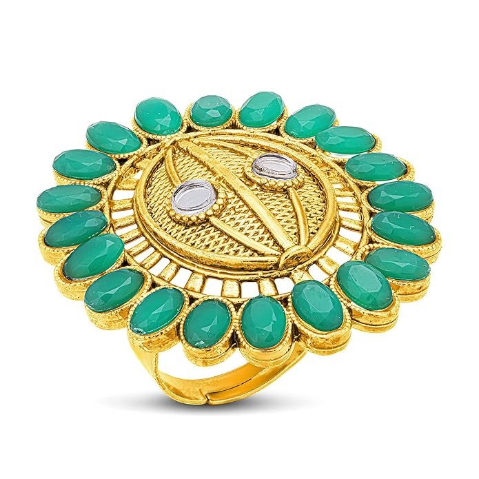 Stunning Floral Gold Plated Colour Stone Adjustable Ring For Women.
