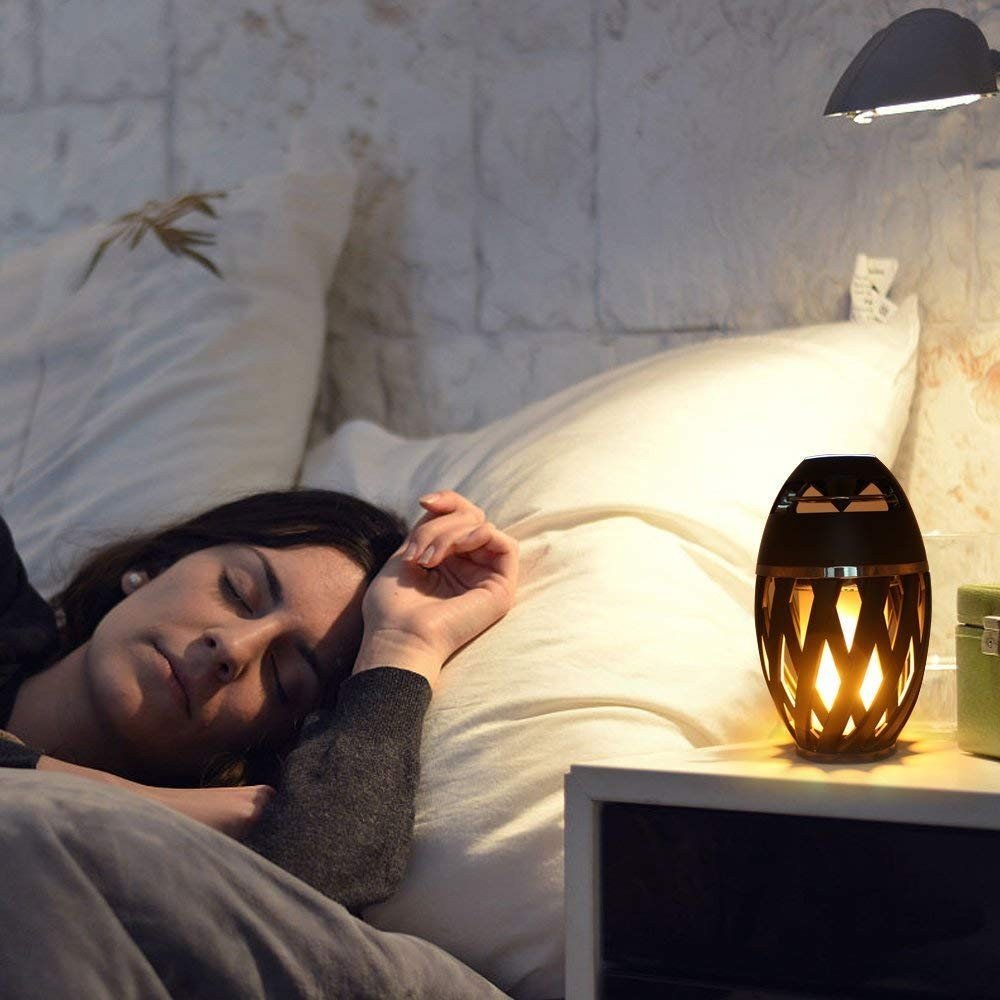 OUD® Wireless Portable Bluetooth Flame Oval Black  Speaker with LED Flame Atmosphere Light/Hands Free/USB Charging/Stereo Sound Compatible with Android, iOS and Wi