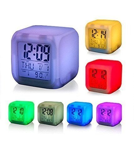SmartGadgets Plastic Changing Multicolour Clock | Digital Led Alarm Clock For Table Home Desk Night Table | With Temperature/Day/Month/Date/Time/Alarm (Digital 1)