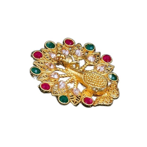 FloralPeacock Gold Plated Colour Stone Adjustable Ring For Women.