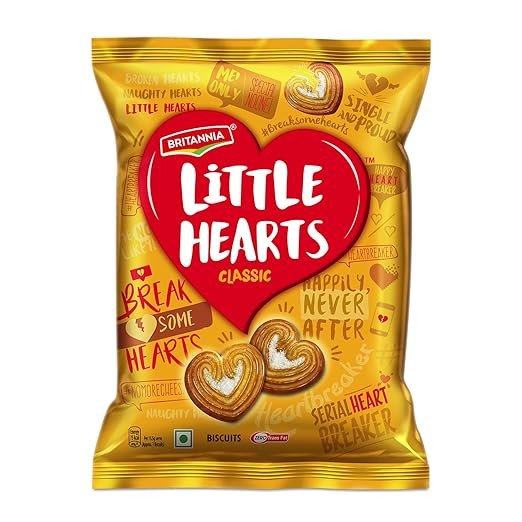 Britannia Little Hearts Biscuits - 75 g | Little Hearts Classic | little heart-shaped biscuits with a crumbly texture and sugar crystals