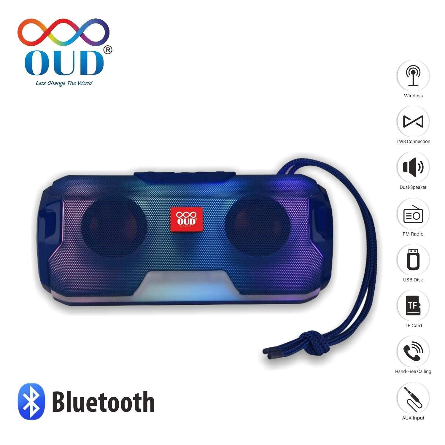 Oud® Premium Wireless Bluetooth Speakers v5.0 Portable BT Speaker with Woofer, TWS Function, USB,mSD, AUX, FM, Mic Outdoor & Tabletop Multimedia Speakers for Compatible with All Smart Device (Grey)