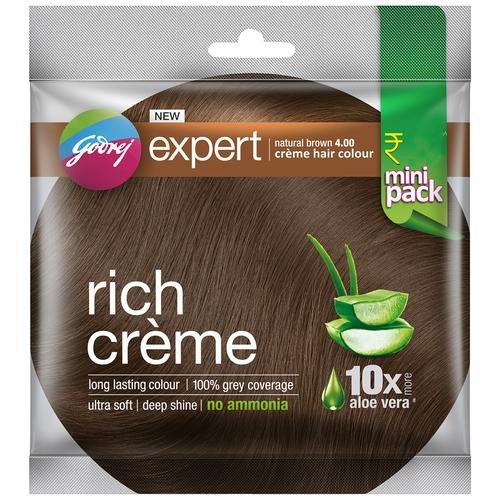 Godrej Expert Rich Creme Hair Colour (Shade 4 Natural Brown) - 20 g + 20 ml (Pack Of 5) | Natural Hair Colour - Brown
