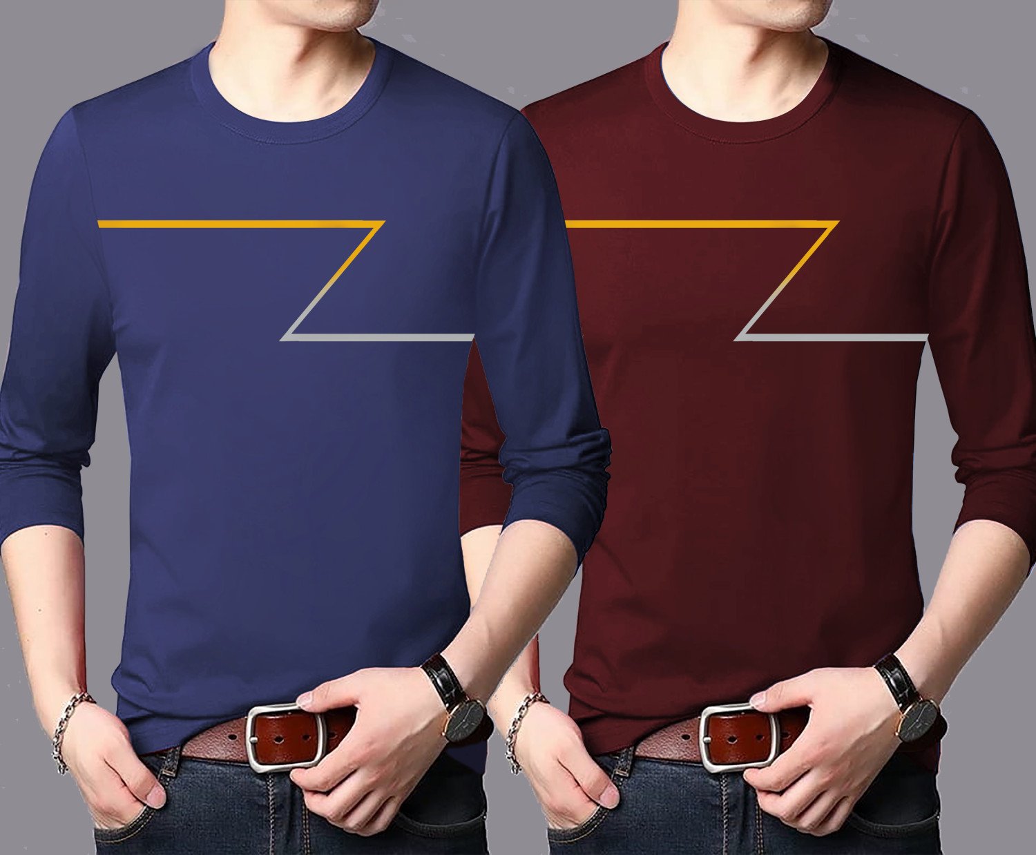 LG Garments Men's Trendy Round Neck Full Sleeves Cotton Rich Blend T-Shirts - Multi-colour (Combo Pack Of 2) | Men's T-Shirt (2 in 1) (S, M, L, XL, XXL)