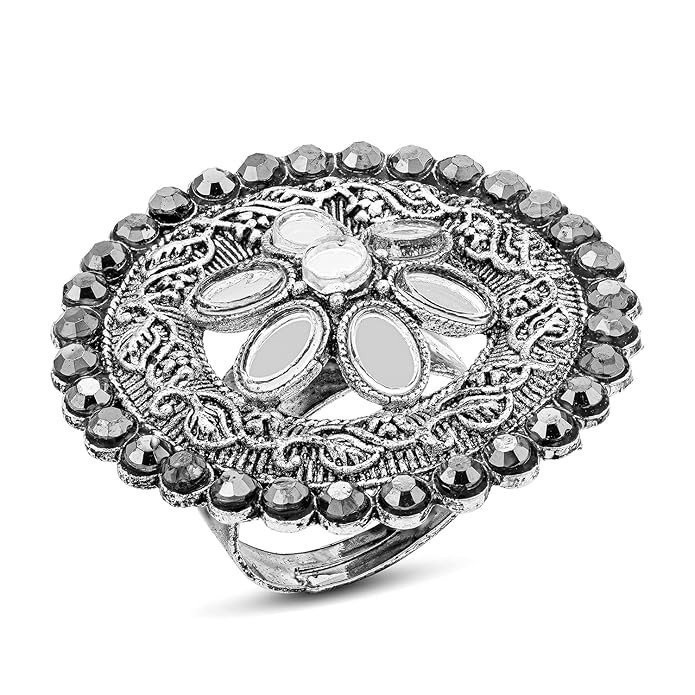 Fashionable Designer Floral Gold Plated Mirror Adjustable Ring For Women.