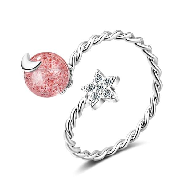 Crystals from Swarovski Platinum Plated Moon and Star Ring for Women and Girls (R80921_7)