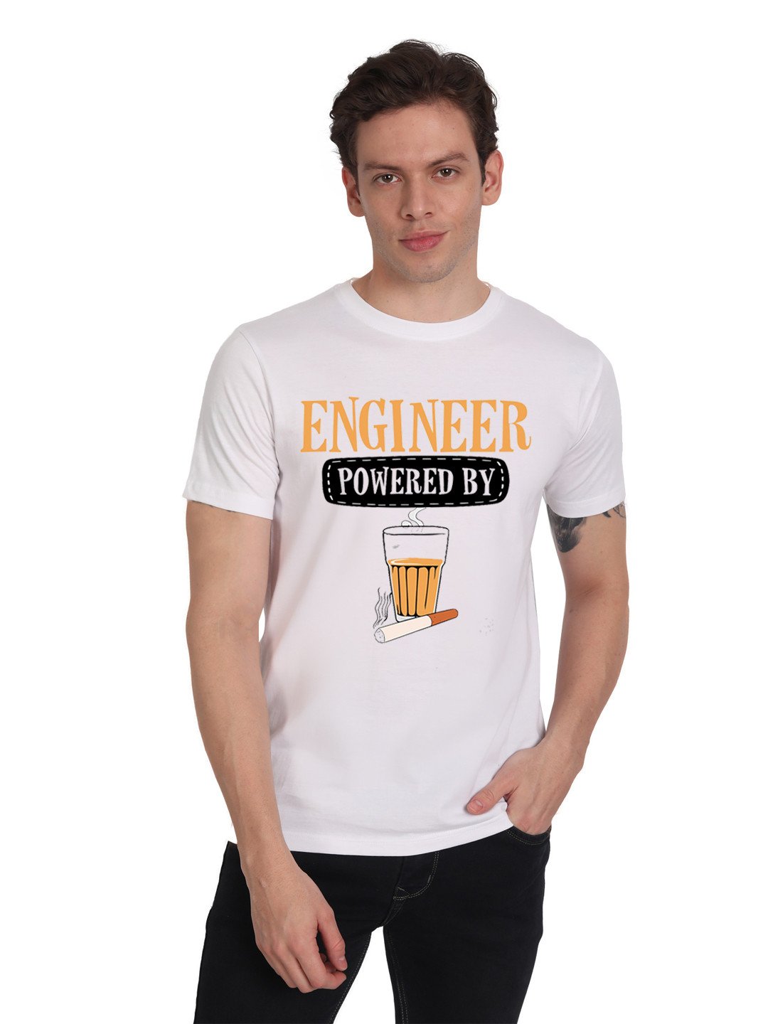 Beorign Half Sleeves Round Neck Regular Fit Printed Casual Solid T-Shirt For Men - White Colour, Cotton Blend | Round Neck T-shirt | T-shirts | Men's T-shirts | Formal And Casual T-shirts
