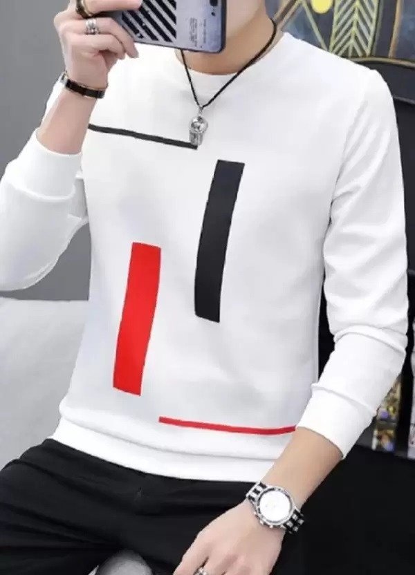 L G Garments Trendy Stylish Regular Fit Long Sleeve Round Neck Cotton Printed T-Shirt For Men - Black, White & Navy (S , M , L , XL , XXL)