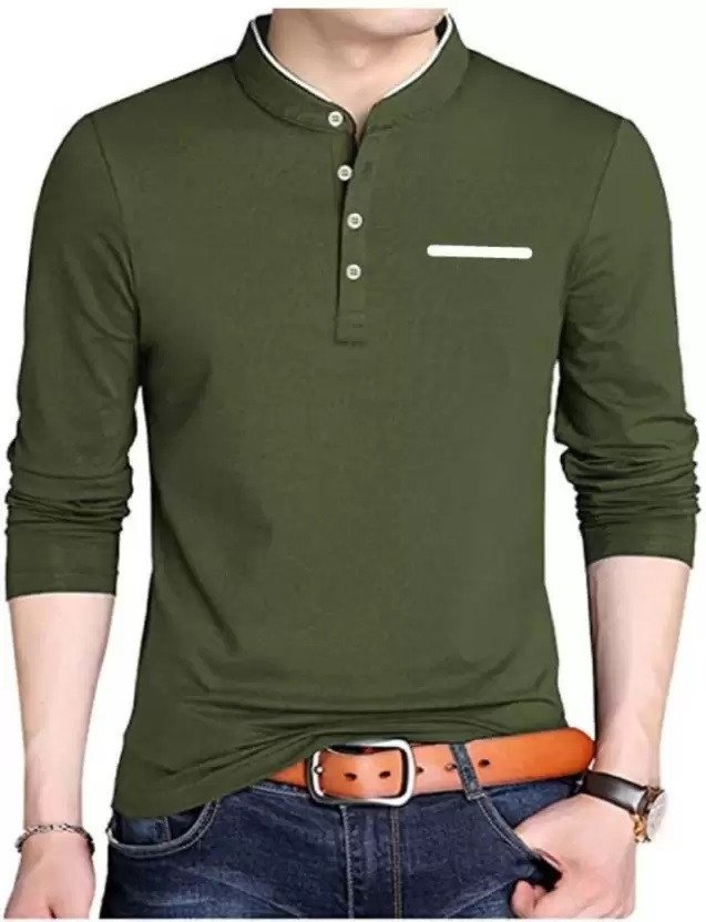 L G Garments Stylish Trendy Men's Henley Neck Full Sleeves Regular Fit Cotton Multi-colour T-Shirts (S, M, L, XL, XXL)
