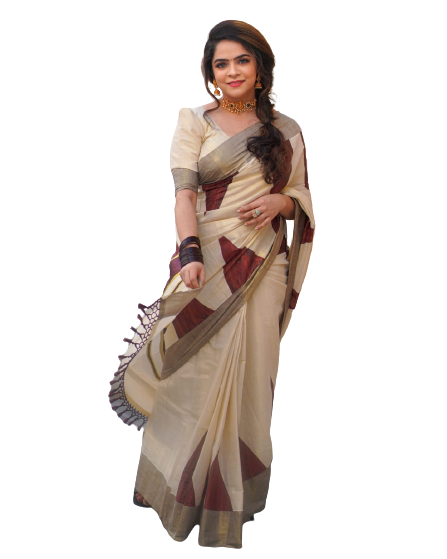 Beautiful Premium Quality Coffee Brown Temple Tissue Saree With Blouse | Kerala Set Saree