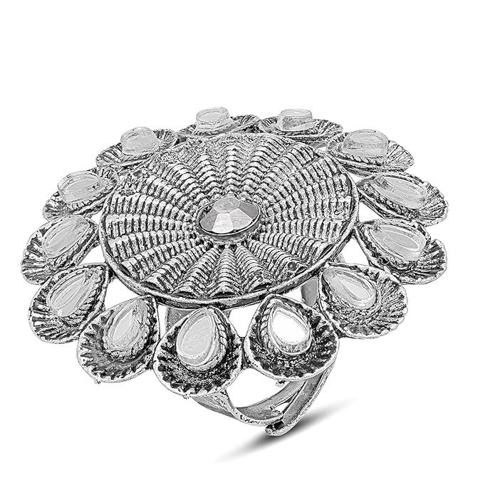 Glistening Designer Traditional Floral Gold Plated Mirror Adjustable Ring For Women (LR103014)