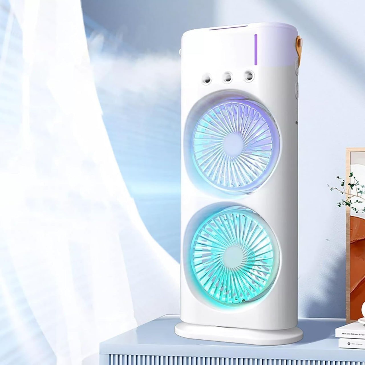 SmartGadgets Spray Humidifier Mini Air Cooling Table Fan Three Hole Double Head Spray Cooling Fan | Portable Mini Air Cooler With Mist Humidifier (Pack Of 1)