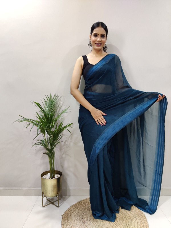 Aparna Collection's Women Attractive Stylish Fancy In Just Saree Wear In One Minute Ready To Wear Saree - Multi colour | Ready To Wear Now Simmer Fancy Fabric With Satin Patta