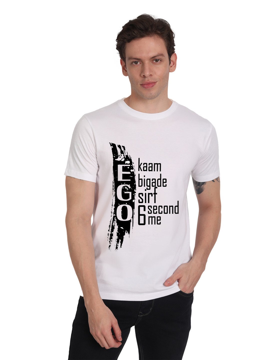 Beorign Half Sleeves Round Neck Regular Fit Printed Casual Solid T-Shirt For Men - White Colour Cotton Blend | Round Neck T-shirt | T-shirts | Men's T-shirts | Formal T-shirts