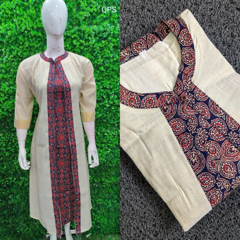 Sai Ram Textiles Premium Quality Kerala Tissue & Ajrakh Kurthi For Women