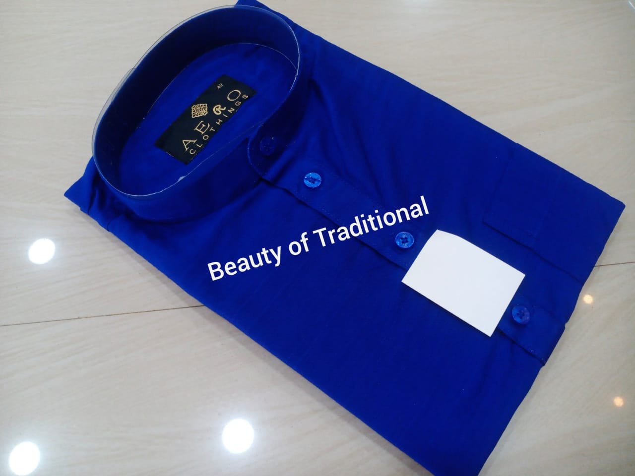 Avanika Collection's Attractive Slub Cotton Full Sleeve Kurtha For Men - Blue Colour |  Cotton Kurta
