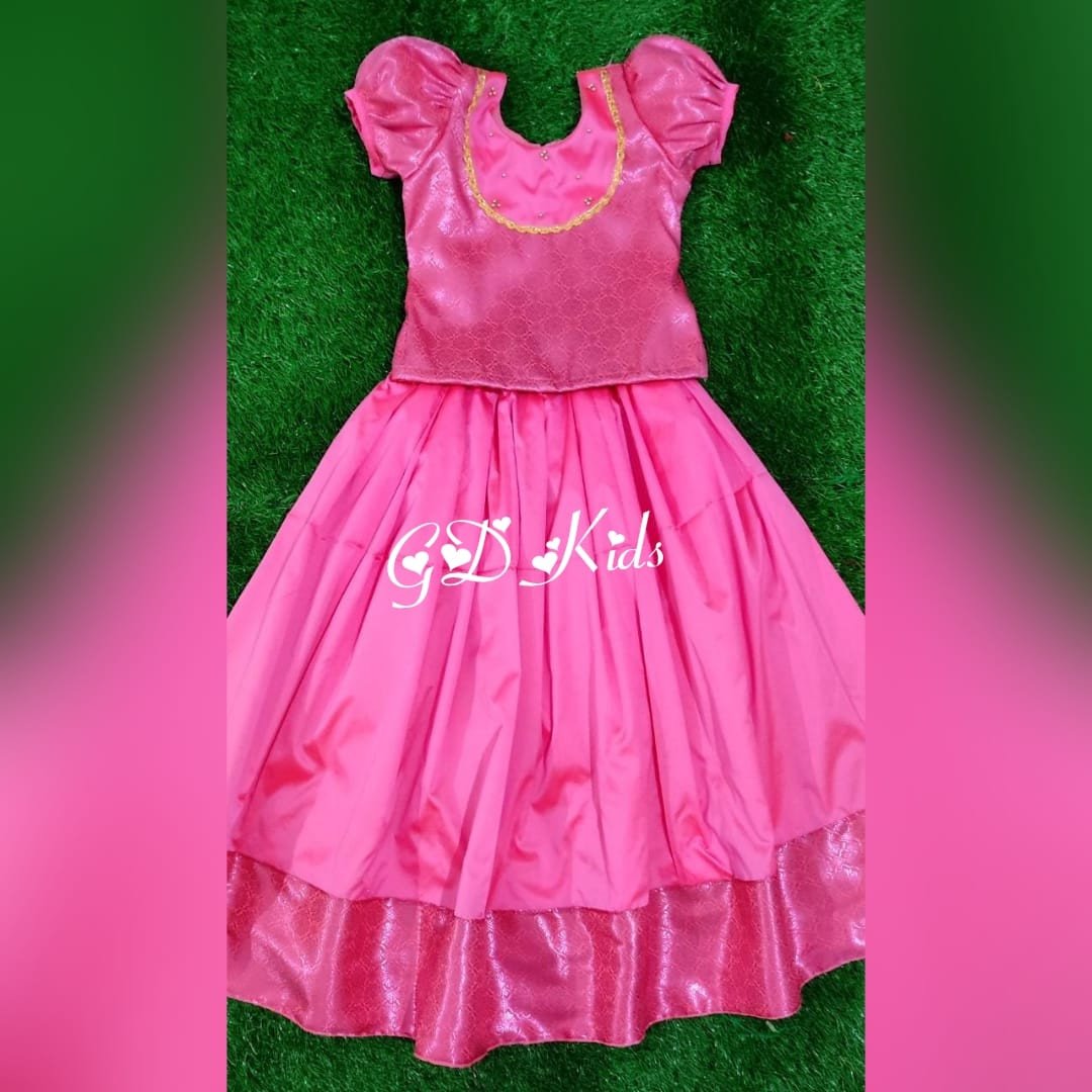 Classy Threads Collectionzz Trendy Stylish Silk Cotton Kids Skirts & Jacket - Pink Colour | Kerala Traditional Pattupavada
