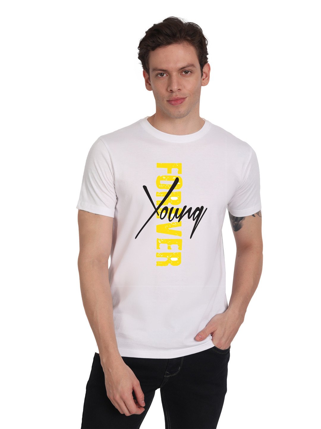 Beorign Stylish Regular Fit Casual Solid Printed Cotton Blend T-Shirt For Men - White Colour ( M , L , XL ) | T-Shirts | Slim Fit T-Shirts