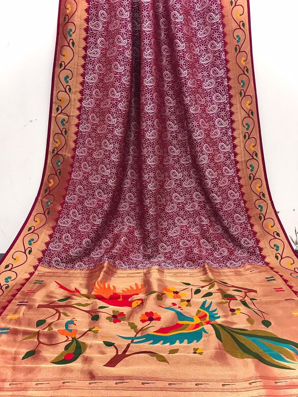 Edathal Star collection's Attractive Lacknowi weaving saree With Paithani Rich Meena Pallu With Contrast Blouse