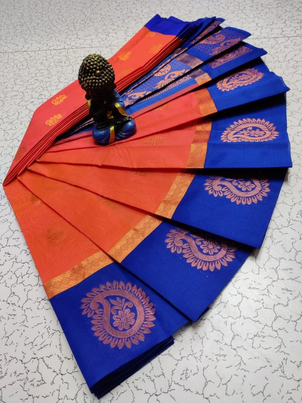 Edathal Star Collection's Women Kottanchi Type Cotton Sarees With Matching Contrast Blouse & Grand Munthi With Border - Multi Colour | Cotton Silk Sarees (Uniform Available)