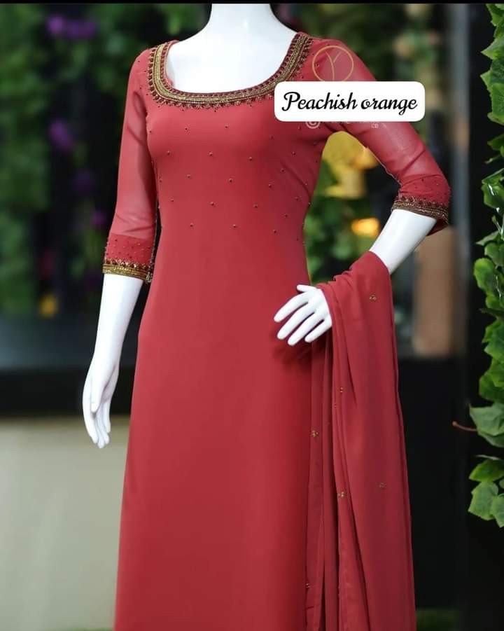 Classy Threads Collectionzz attractive georgette hand worked Stitched churidhar set | Full Churidhar set