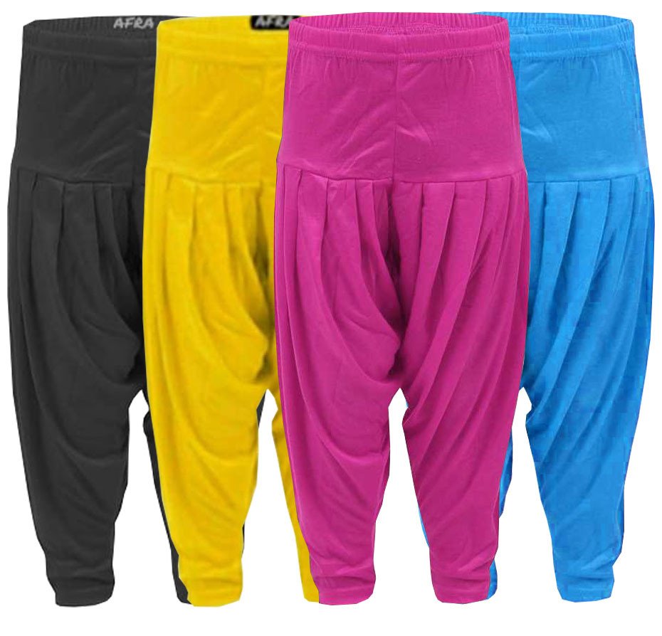 AFRA Soft And Smooth Kid's Plain Patiala Pants (Combo-Pack of 4) - Multi-coloured | Dhoti | Patiala Pants (4 in 1)
