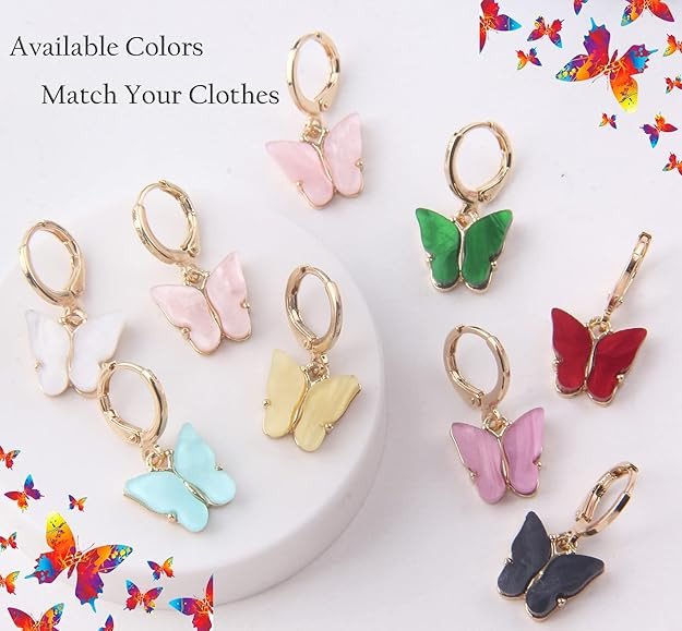 Small Butterfly Hoop Earrings For Girls (Set Of 9 Jodi)