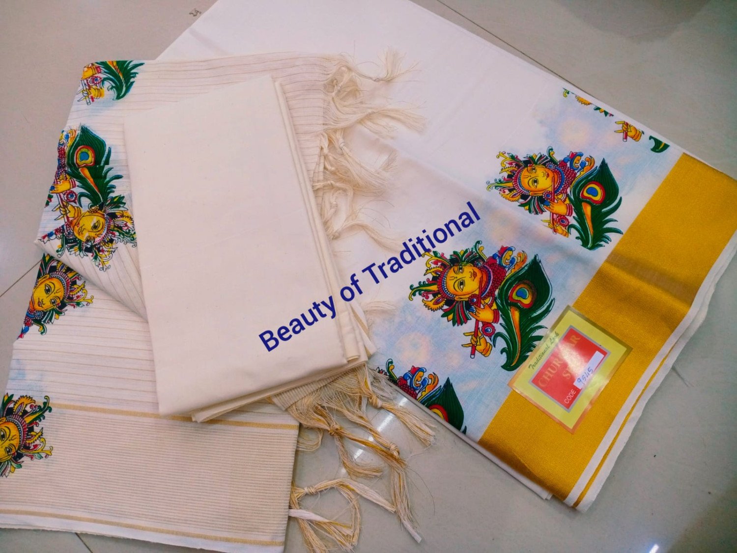 Avanika Collection's Kerala Pure Cotton Mural Work Churidhar Set Material | Kerala Traditional Unstitched Churidar Set