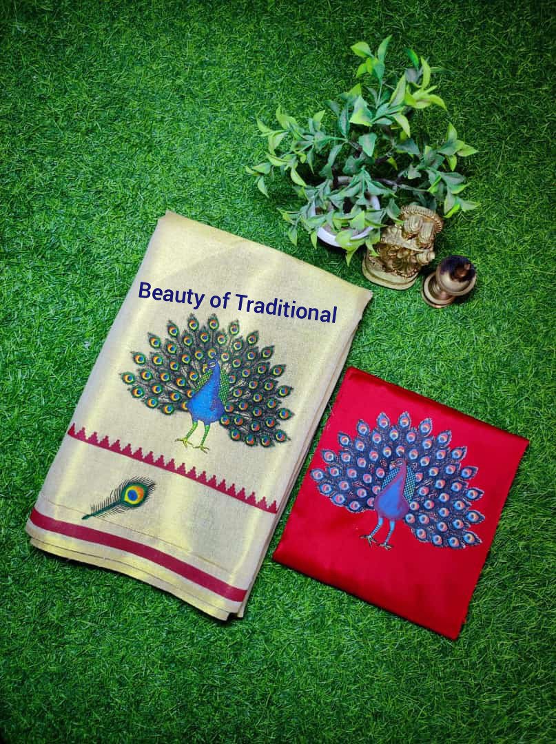Avanika Collection's Pure Cotton Kerala Traditional Pattu Pavada Material - Multicolour | Kerala Style Unstitched Skirt & Jacket