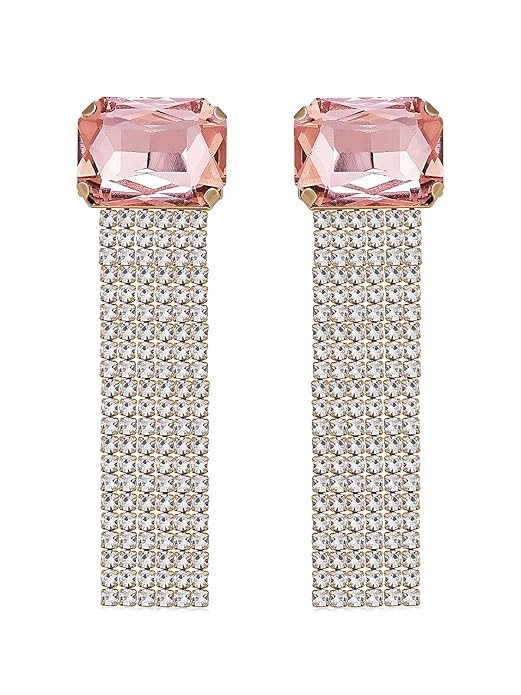 Amazing Gold Plated Rose Gold Stone Studded Dangle Earrings | Fashion Jewellery for Women (E104802)