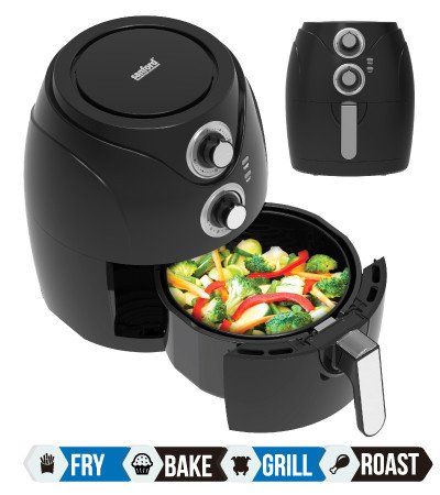 Sanford Manual Air Fryer 2.5 Litre - Black Colour | High Speed Air Circulation Frying Technology Upto 80% less fat | SF2452AF BS | Fry / Bake / Grill & Roast functions.