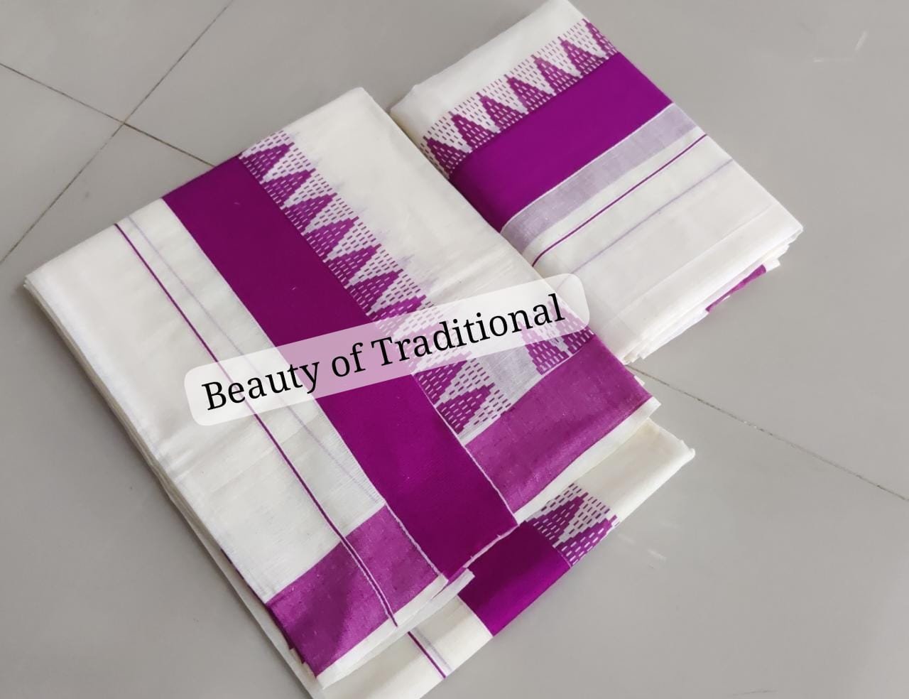 Avanika Collection's Kerala Traditional Women's Cotton Kattikkara Timple Work Woven Set Mundu (Big Border) - Multicolour | Kerala Traditional Set Mundu
