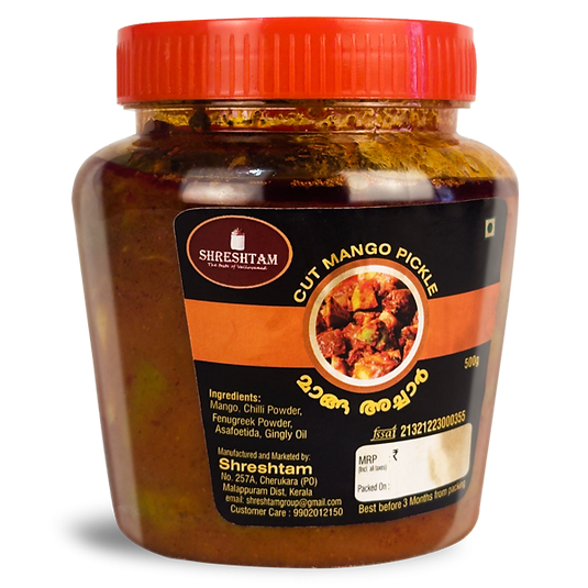 Shreshtam Homemade Tasty Cut mango pickle | Organic & Fresh Kerala Style Pickle 500g