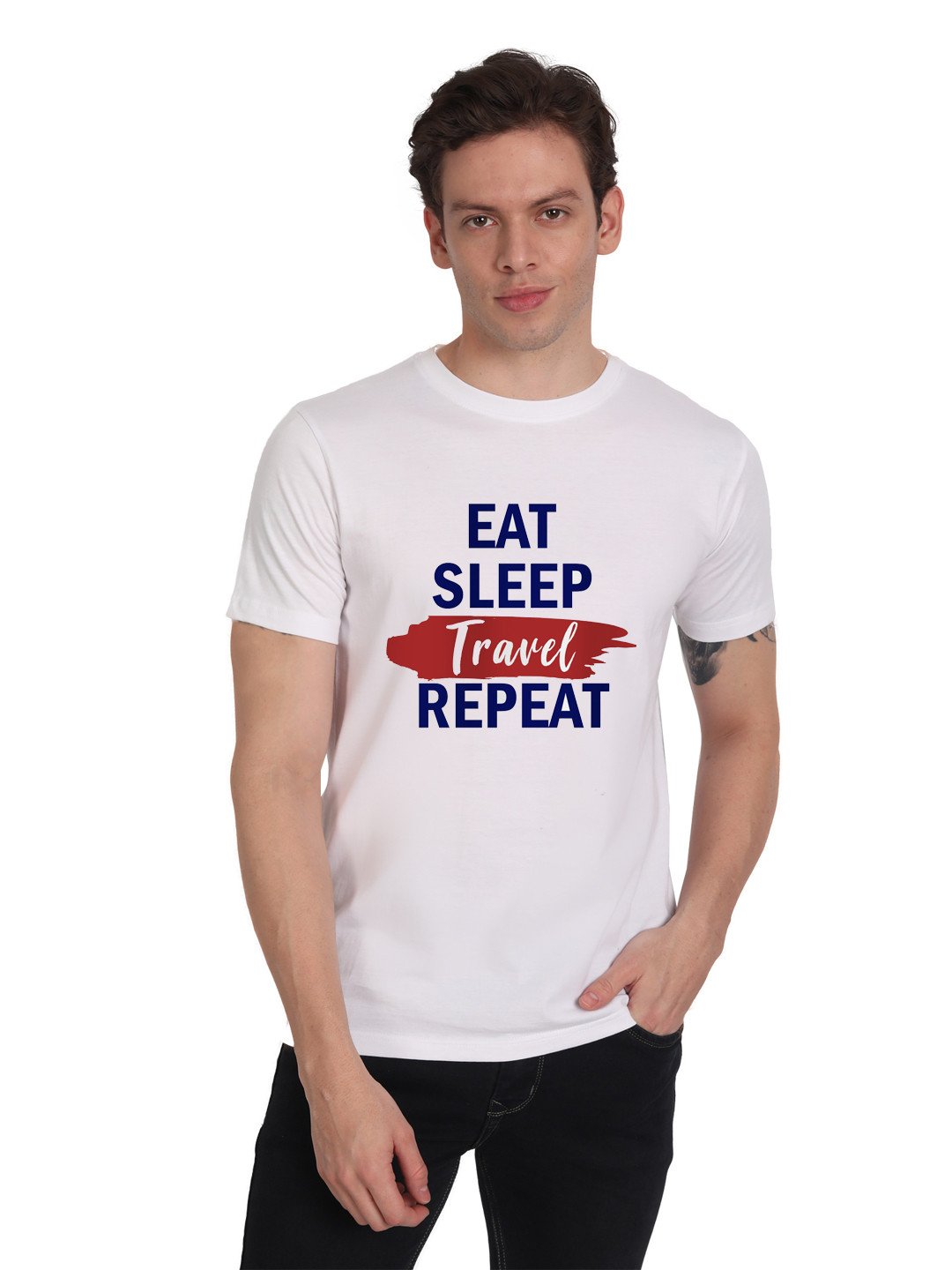 Beorign Cotton Blend Half Sleeves Round Neck Regular Fit Printed Casual Solid T-Shirt For Men - White Colour | Round Neck T-shirt | T-shirts | Men's T-shirts | Formal T-shirts