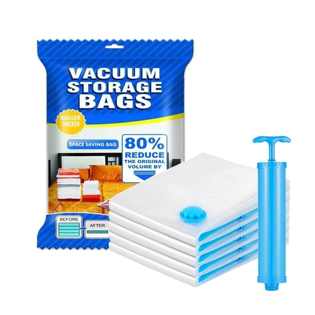 SmartGadgets Vacuum Storage Bags (5 Pack) – Reusable Compression Ziplock Bags with Hand Pump for Clothes,  Travel, and Quilts Space Saving Solution