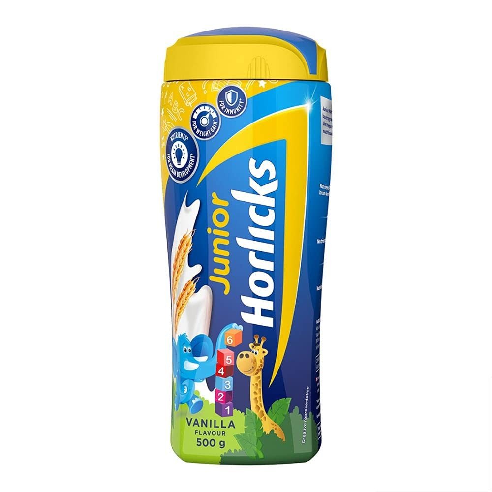 Horlicks Junior Health And Nutrition Drink With Vanilla Flavour- 500g Pet Jar