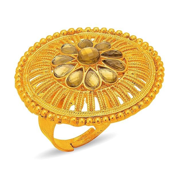 Fascinating Floral Gold Plated Colour Stone Adjustable Ring For Women (LR103080)