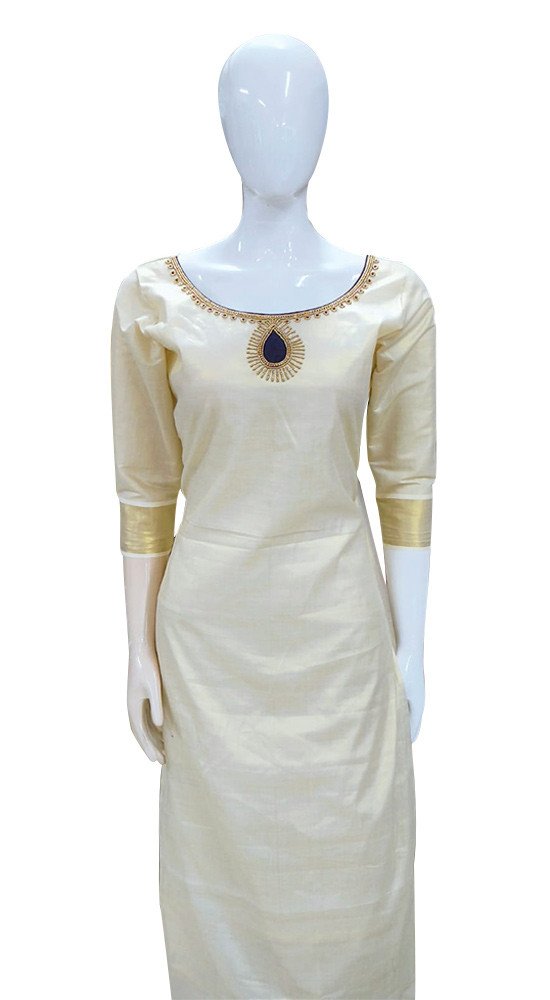 Avanika Collection's Attractive Stylish Kerala Traditional Tissue Cotton Salwar Full Set (Tissue Dupatta With Bead Work) | Kerala Traditional Churidar Set
