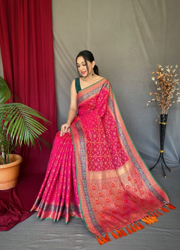 Edathal Star Collection's Attractive & Stylish Pure Patola Silk Saree With Blouse & Rich Pallu With Tassels - Multi Colour | Patola Pure Silk Saree