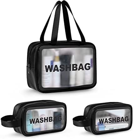 SmartGadgets Makeup Organizer Bag Travel Organizer Pouch Cosmetic Organizer Bag for Women Transparent PVC Makeup Pouch for Women and Men Travel Accessories Carry on Travel Bag (Black, Washable)