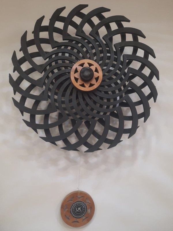 Handmade Attractive UK Magic Wheel With Hanging (UK Magic Sculpture) - Wall Decor Spring Mechanism - Black - (2 Feet x 2 Feet) | MDF Kinetic Sculpture | No Electricity, No Battery