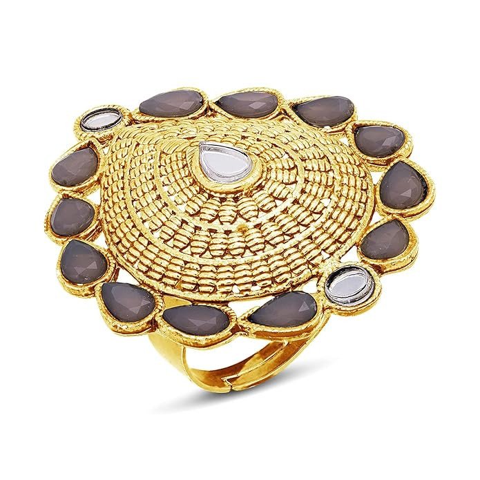Shiny Drop Gold Plated Colour Stone Adjustable Ring For Women (LR102994)